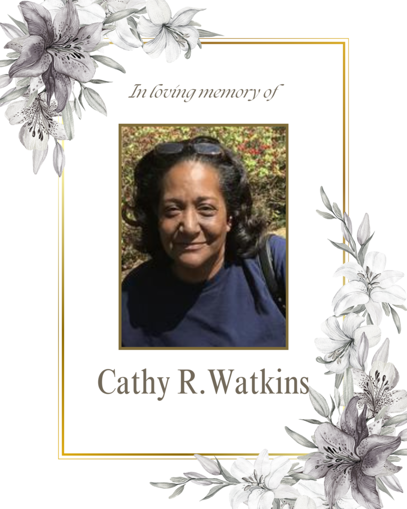 In Memory of Cathy R. Watkins black white minimalist funeral memory floral frame poster
